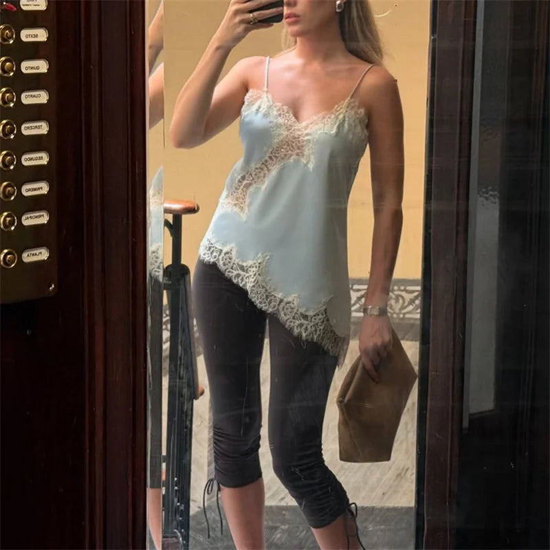 Lace Trim Satin Camisole V Neck