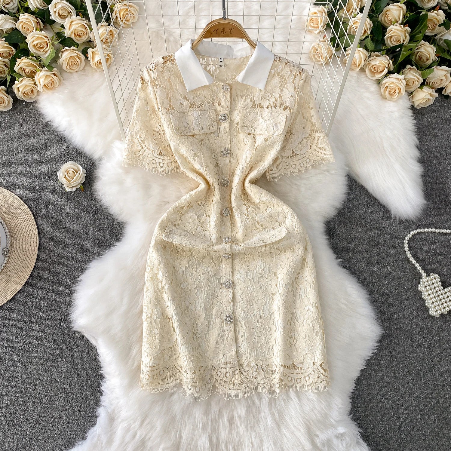 Selfportrait Buttons Diamonds Lace Dress