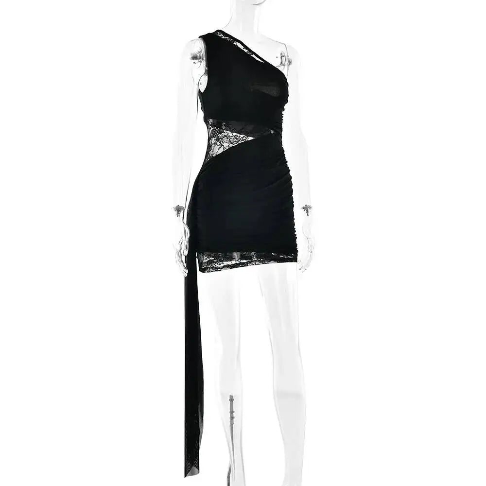 Avrilyaan Lace Patchwork Ribbons One-Shoulder Sleeveless Sexy Dress Women 2026 Elegant Party Dress Backless Mini Summer Dress
