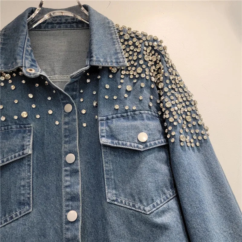 Denim Blouse Full Diamonds