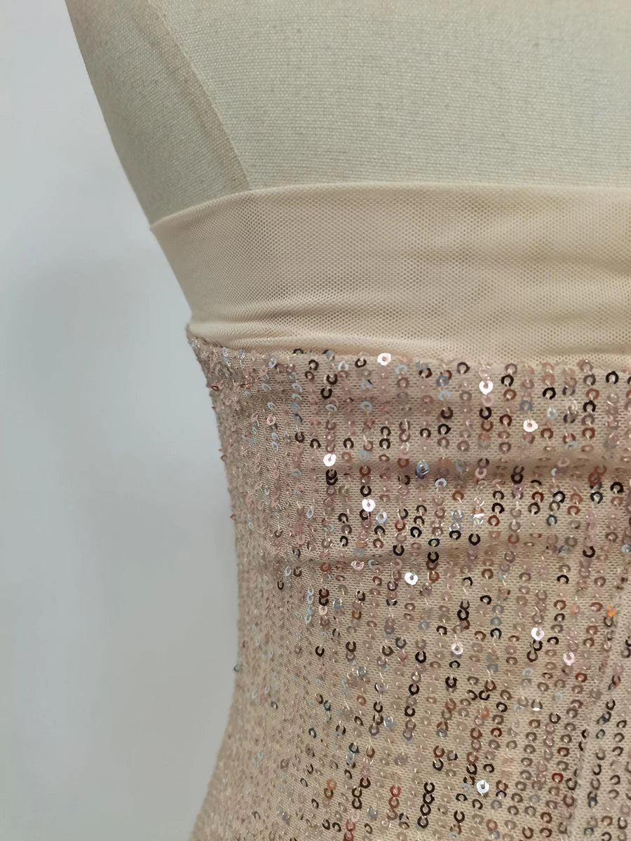 TWOTWINSTYLE Solid Slimming Fashion Dresses for Women Strapless Sleeveless Patchwork Sequins Midi Split Dress Female Clothing