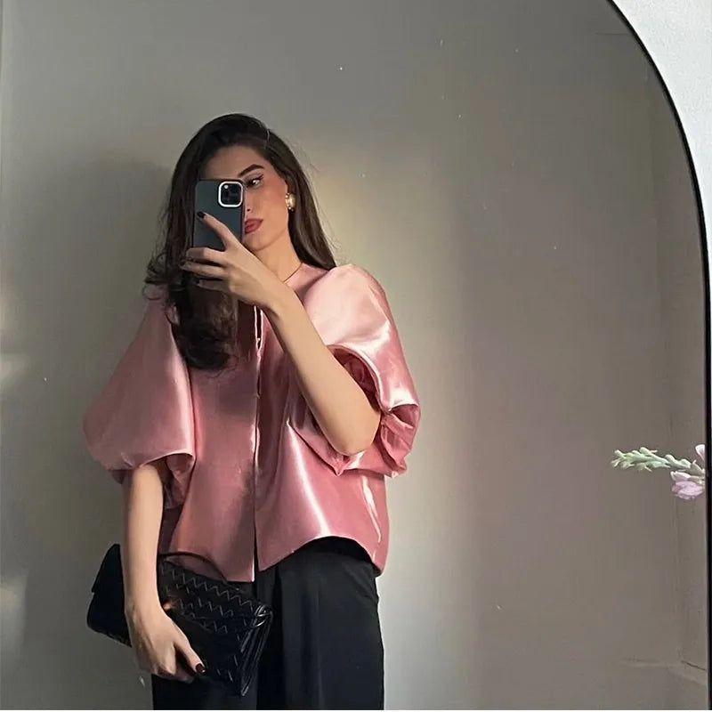 Elegant Button Puff Sleeve Top