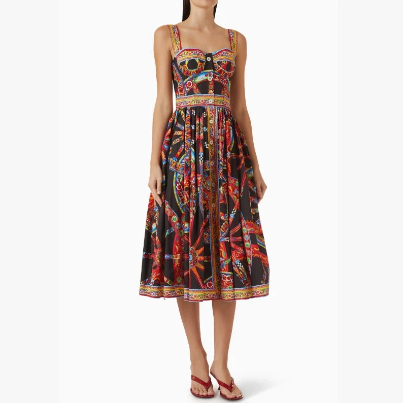 Dolce Latest Carretto-print Maxi Dress in Cotton Poplin