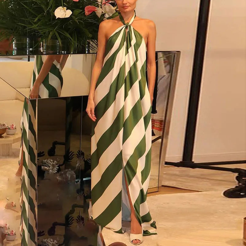 Green Striped Halter neck