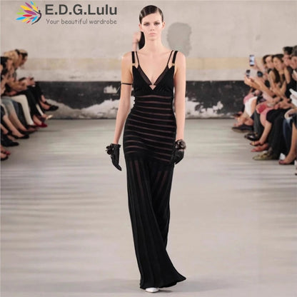 Semi Sheer Black Dress- Party Premium collection