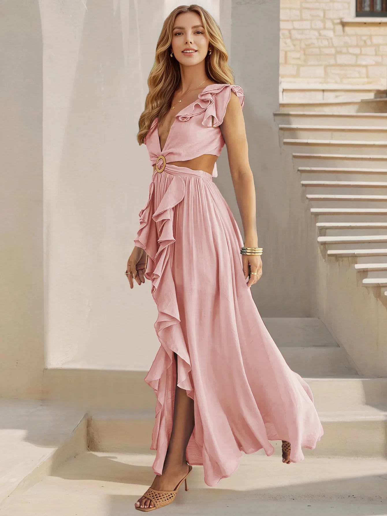 Slim Fit Backless V Neck Bohemian Dress