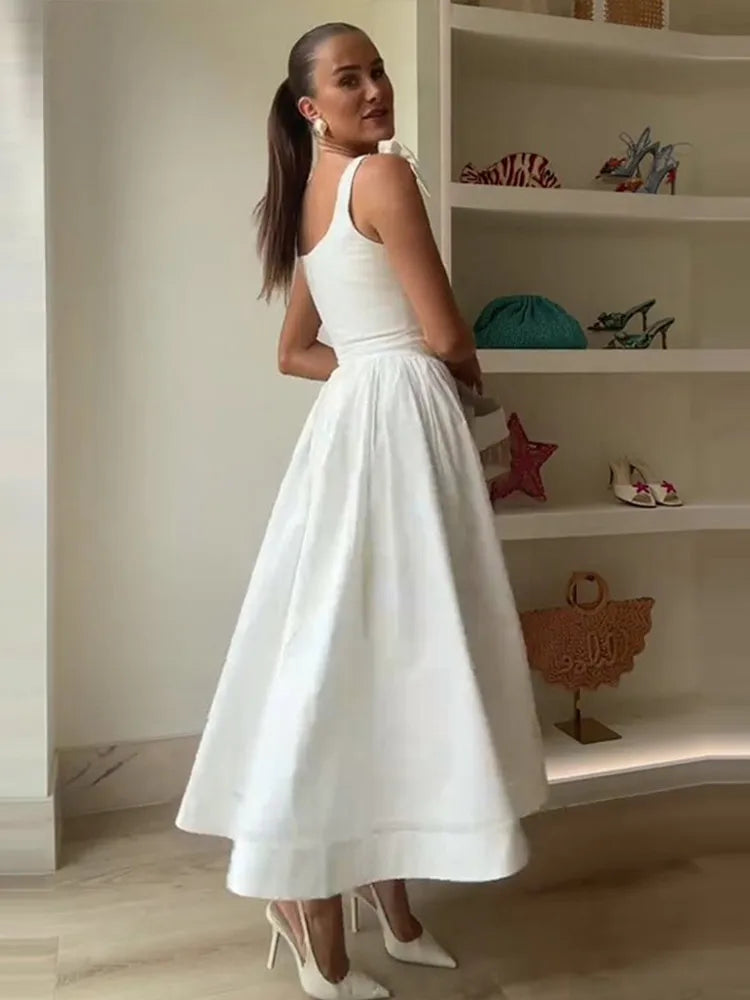 White Waist Cinching Vintage Midi Dress