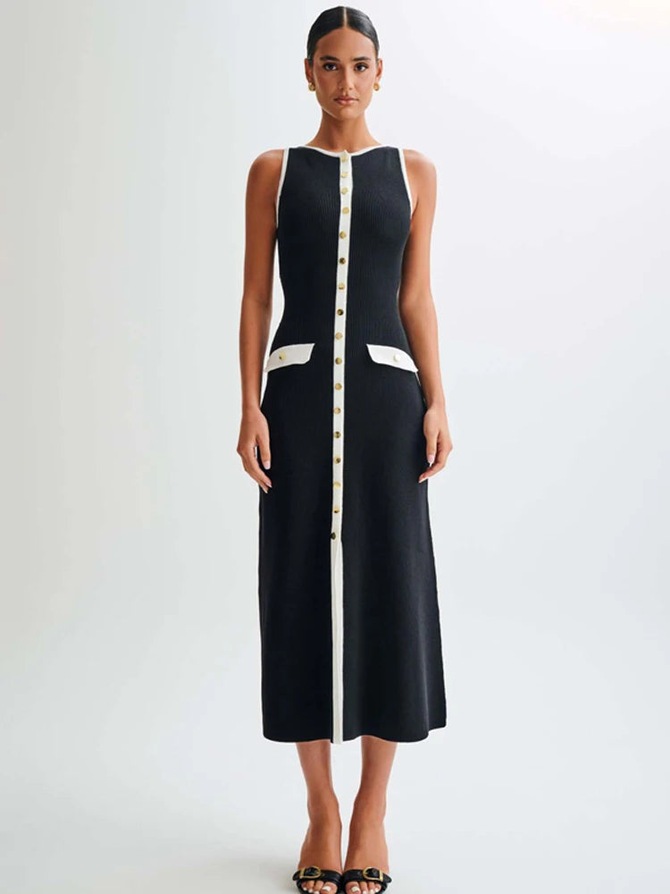 Long Buttoned Knit Dress