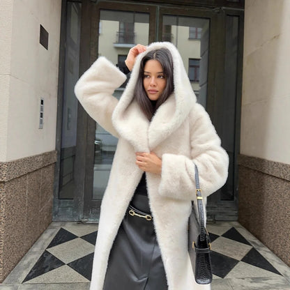 Fur Hooded Long Jacket