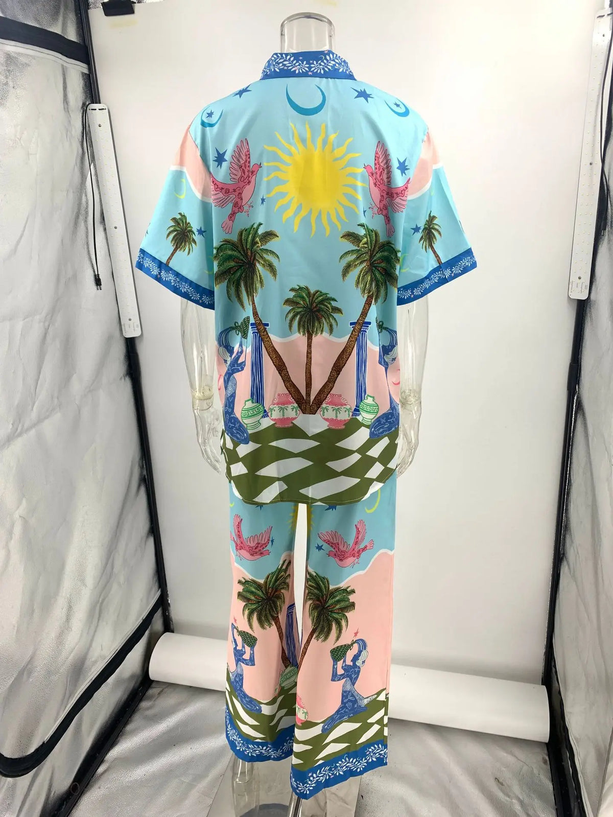 Printed Short Sleeve Tether Set Women's Fashion Ensemble Long Pants Winter Season Brand Unbranded Three-piece Combination - Shellss