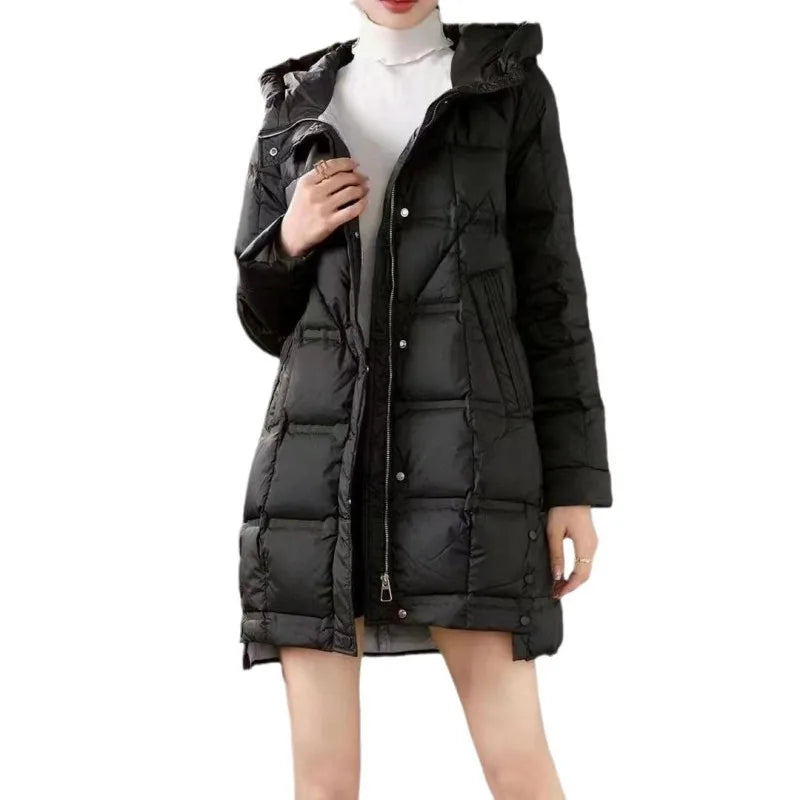 New Arrivals Women Hooded X-long  White Duck Down Jacket