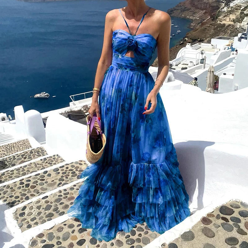 Long chiffon ruffle dress