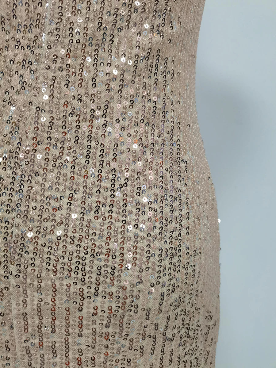 TWOTWINSTYLE Solid Slimming Fashion Dresses for Women Strapless Sleeveless Patchwork Sequins Midi Split Dress Female Clothing