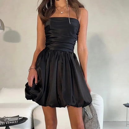 White Satin Slim Dress Women Summer Sexy Strapless