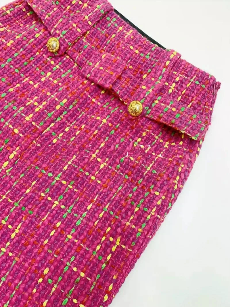 Pink Tweed Short Jacket & Skirt Two Piece - Shellss