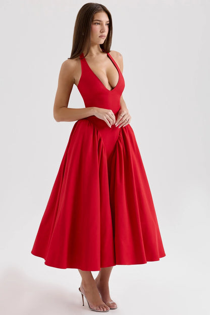 25 Elegant halterneck v neck Midi Dress