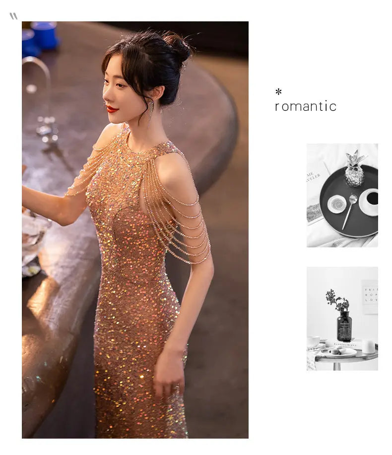 Luxury Minority Evening Gown, Elegant High-end Long Dress, Temperament Host Celebrity Sexy Dress for Women, Party Prom Ball Gown