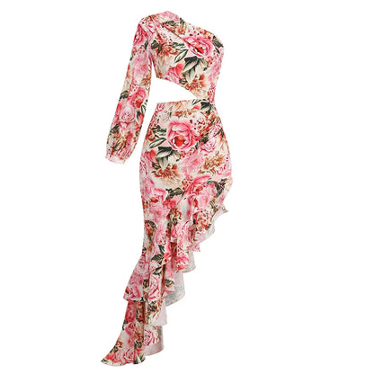 Romantic Bloom Ruffle cut out Dress