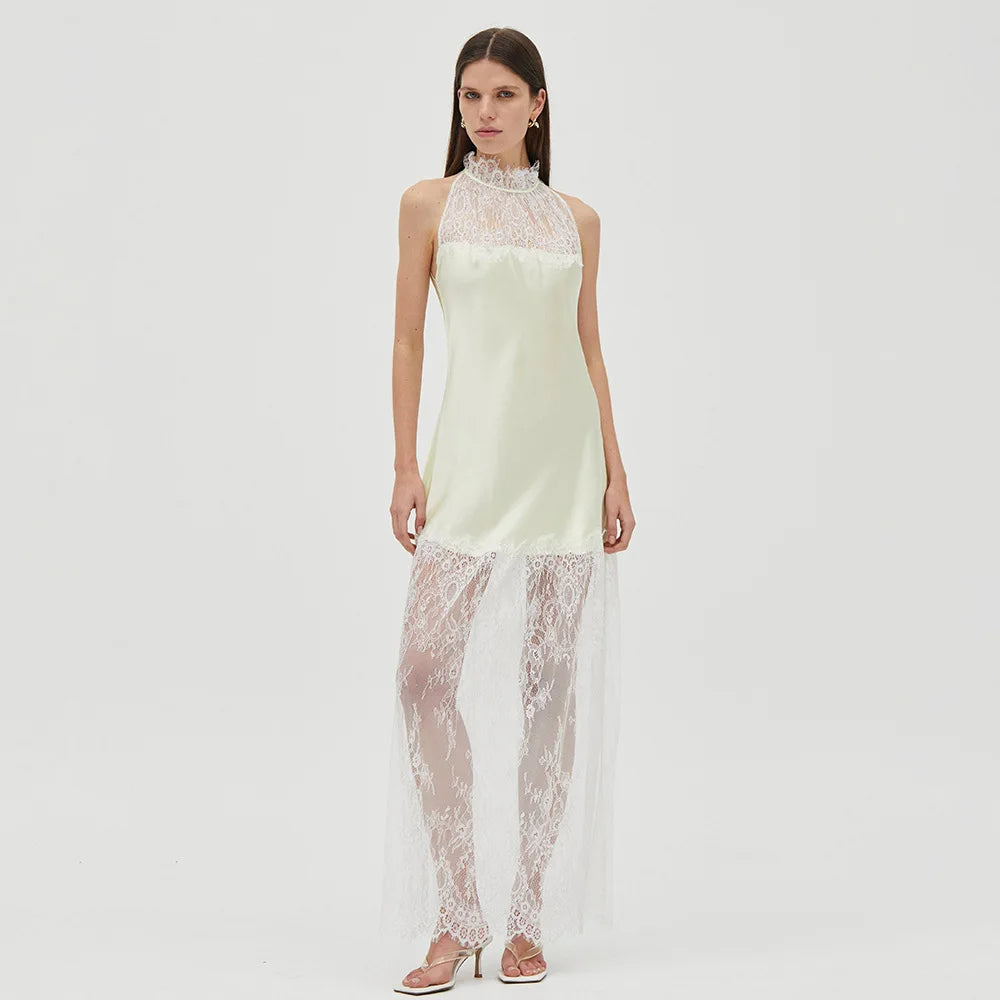 Satin lace long dress