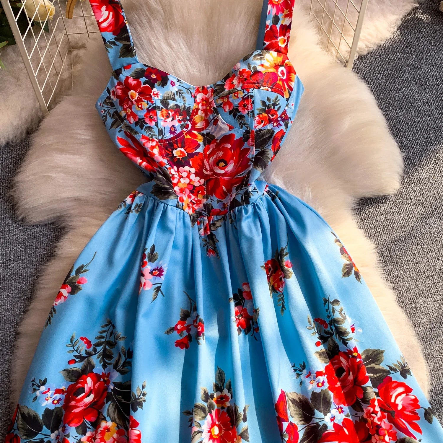 Retro Print Strapless Tube Dress Women's Summer Slimming A-Line Long Dress Court Style with Chest Pad Comfortable Breathable