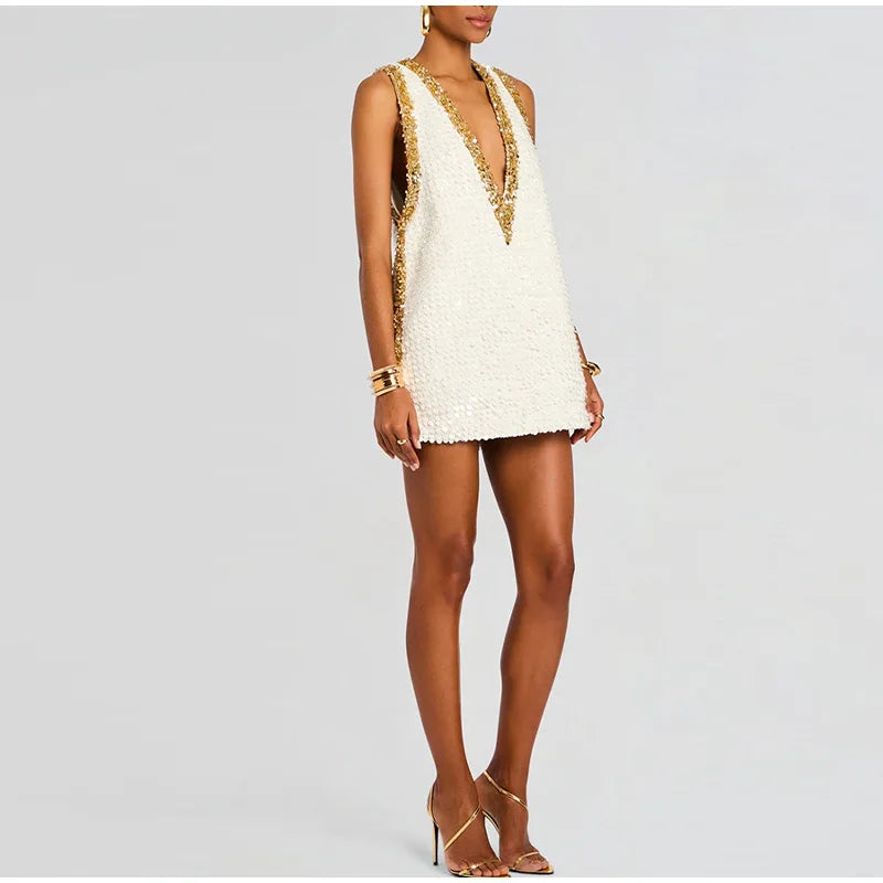 High Street loose fit Sequined white Mini Clio