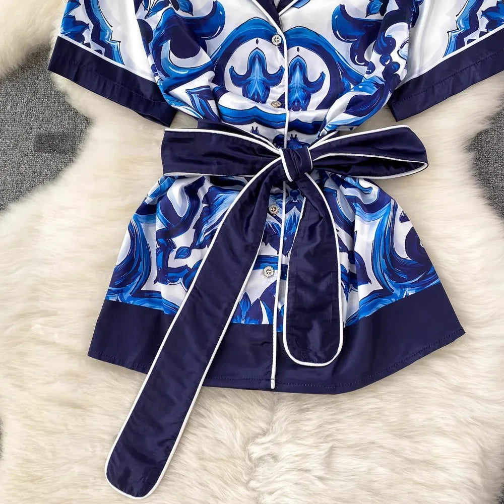 Retro Blue And White Porcelain 2 Piece Set Women Dolce