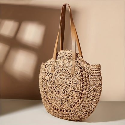 Round Embroidered Beach Straw Bag