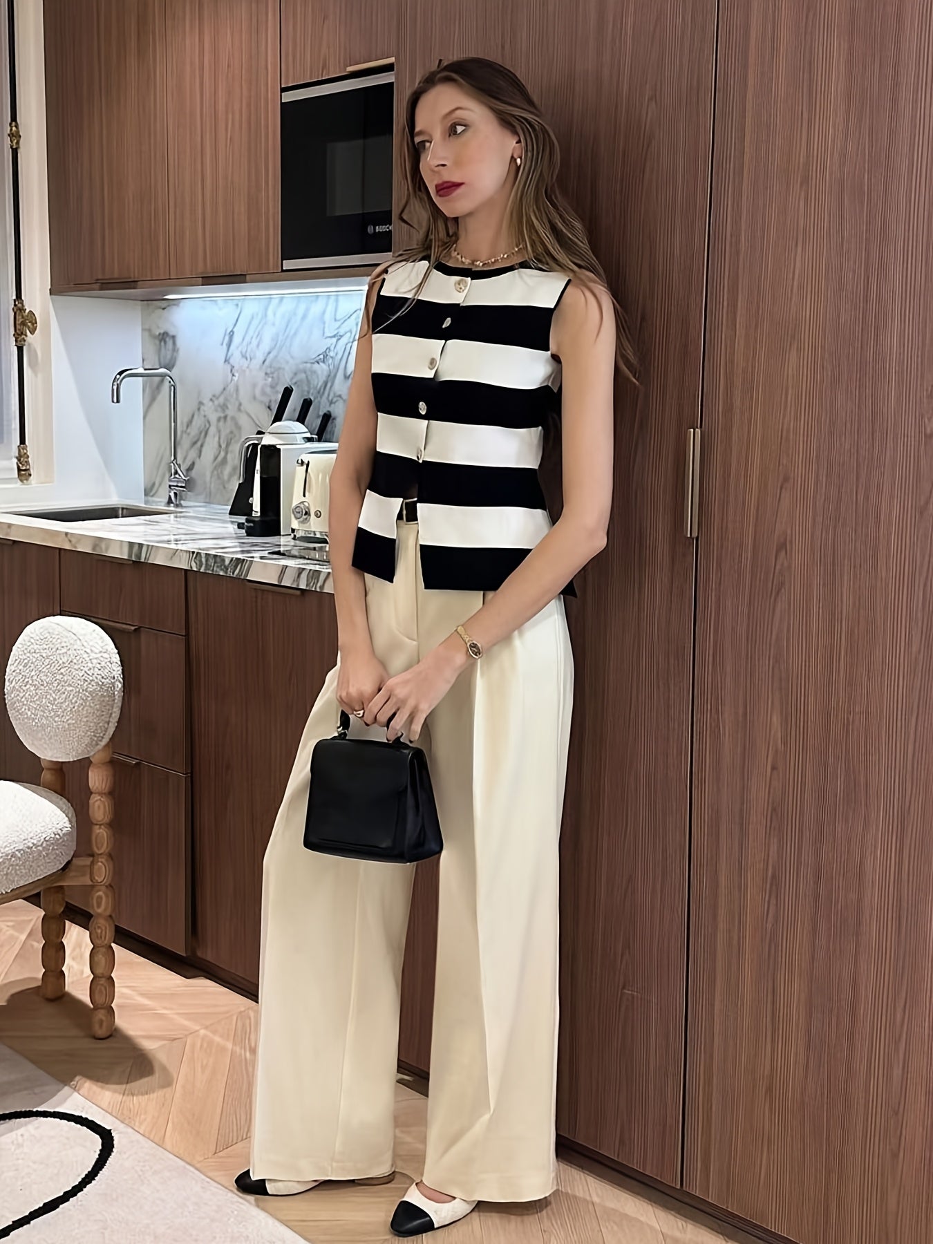 Striped Button-Up Vest Top