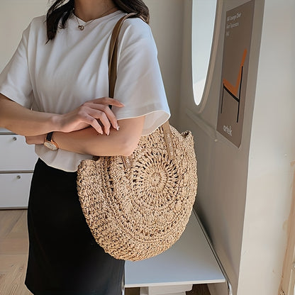 Round Embroidered Beach Straw Bag
