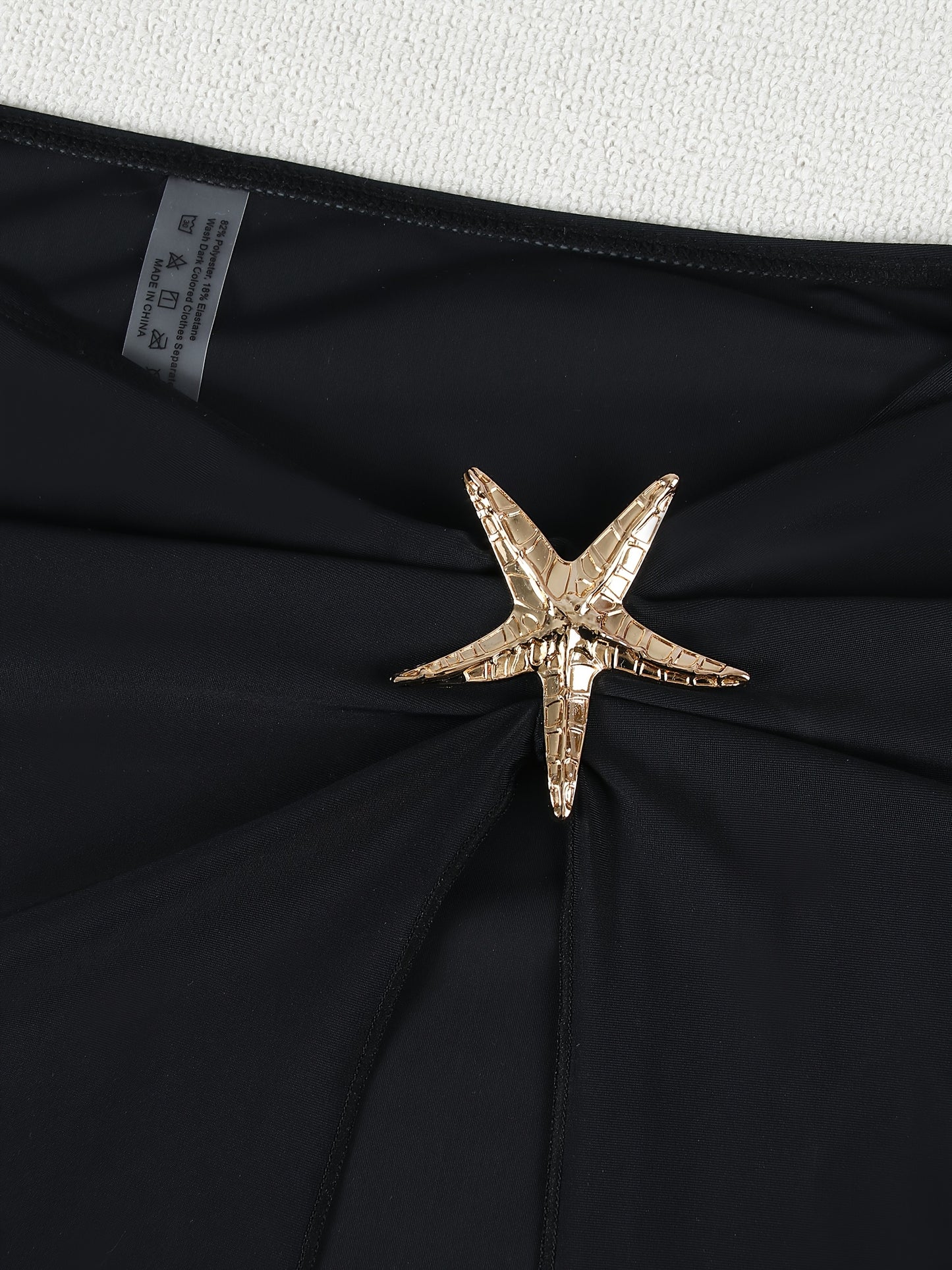 Starfish Halter Lace-Up One-Piece Swimsuit with High Slit Skirt