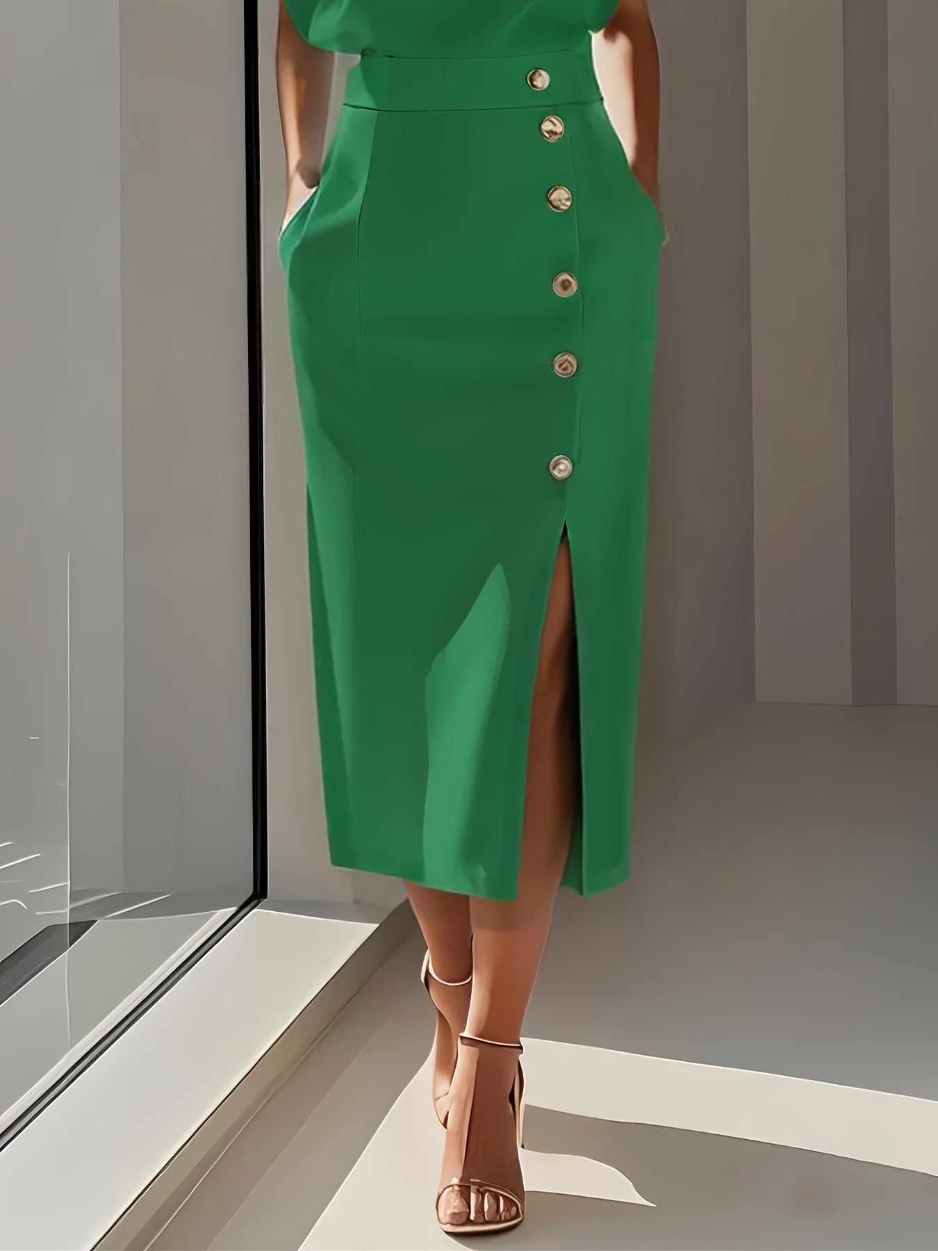 Elegant Button Office Dress
