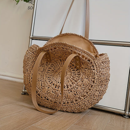 Round Embroidered Beach Straw Bag