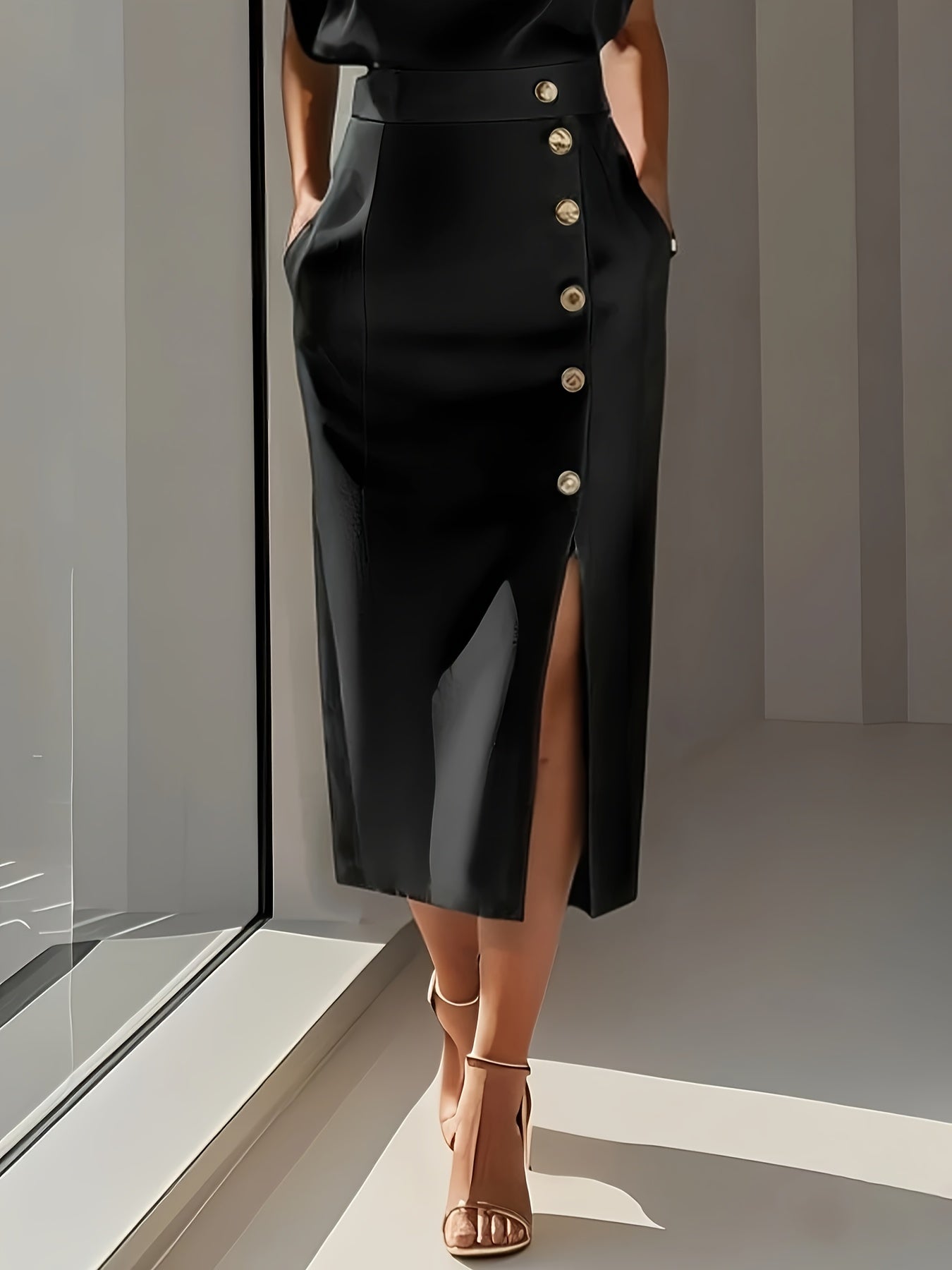 Elegant Button Office Dress