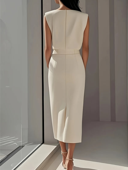 Elegant Button Office Dress