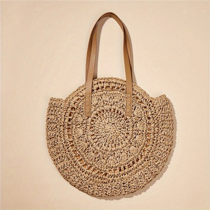 Round Embroidered Beach Straw Bag