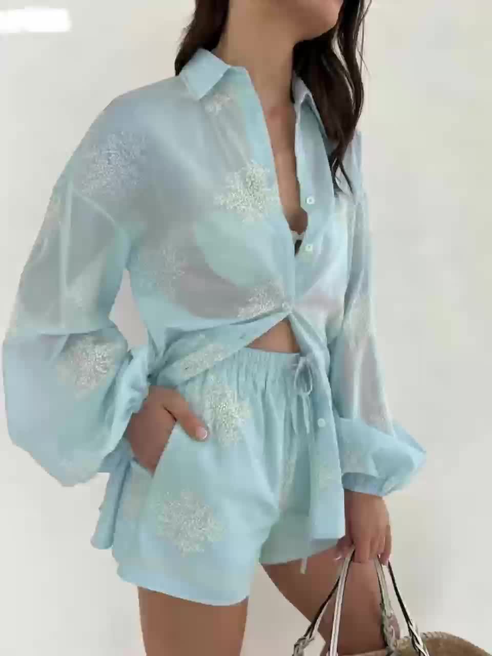 Delicate blue Top and Shorts Set