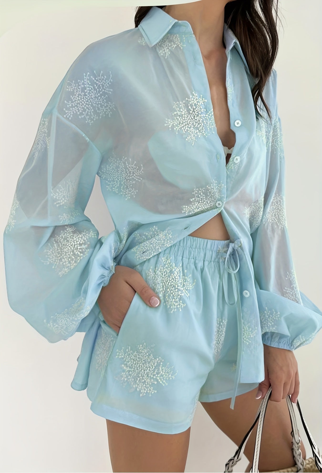 Delicate blue Top and Shorts Set