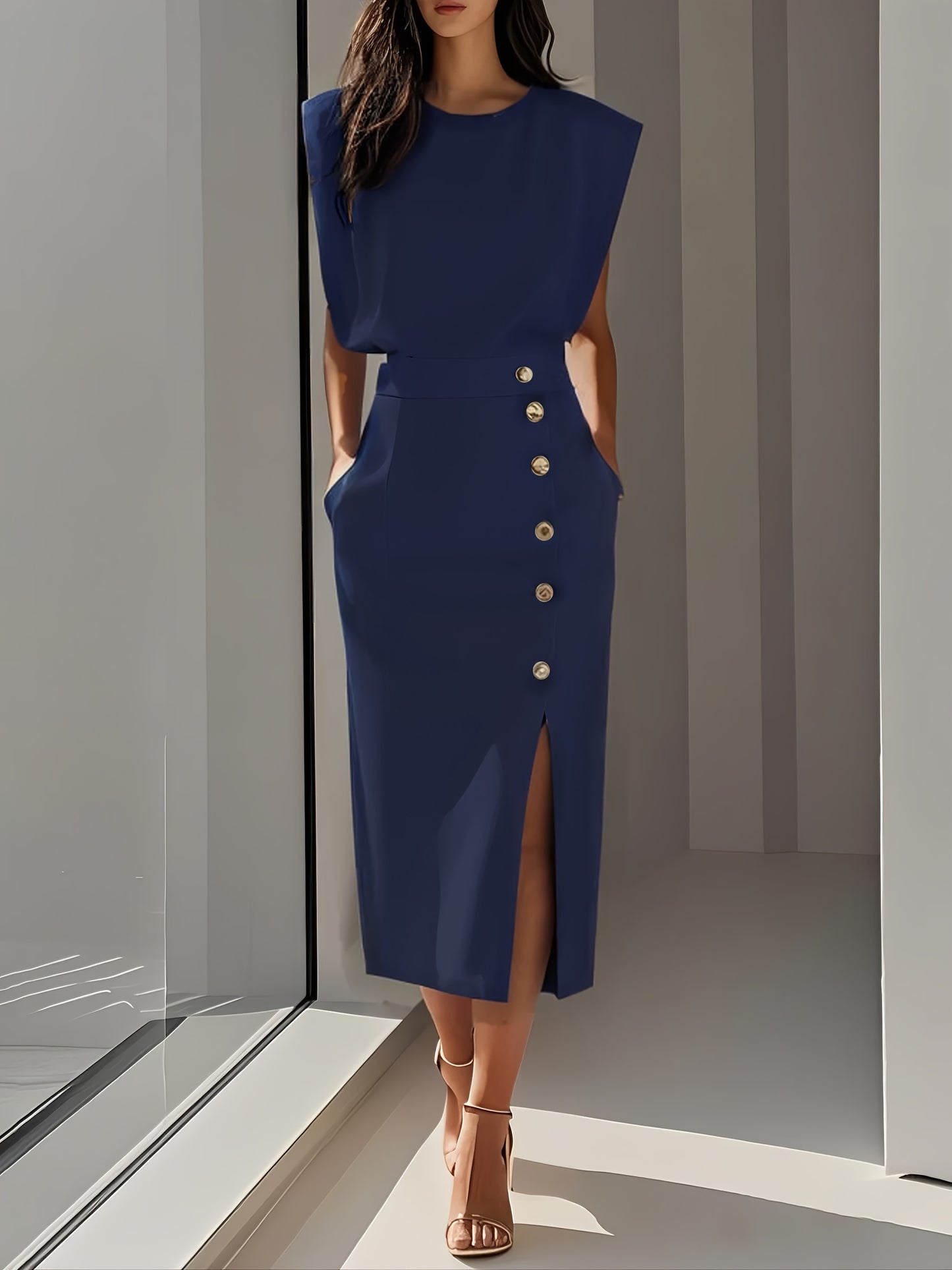Elegant Button Office Dress