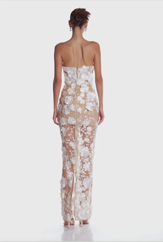 Langes Kleid Damen Ärmellos Rückenfrei Spitze Appliziert